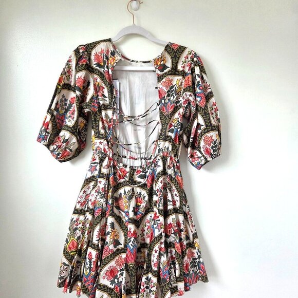 NWT Rhode Molly Lace Up Back Mini Dress in Mushroom Print Small - Picture 6 of 10